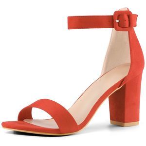 Ankle Strap Open Toe Chunky High Heels Sandals Orange
